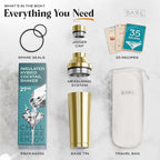 Insulated Cocktail Shaker Set | Double Wall Stainless Steel | Martini Shaker for Home Bar Bartending | Built-in Drink Measurement System & Strainer, Travel Bag, 35 Recipes | Gift Set (Gold)