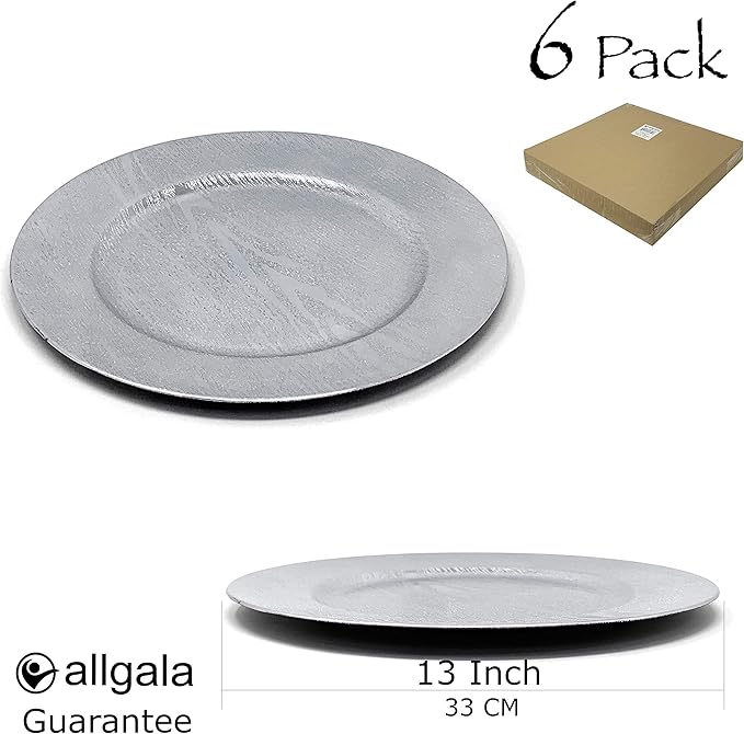 allgala 13-Inch 6-Pack Heavy Quality Round Charger Plates-Grain Silver-HD80302