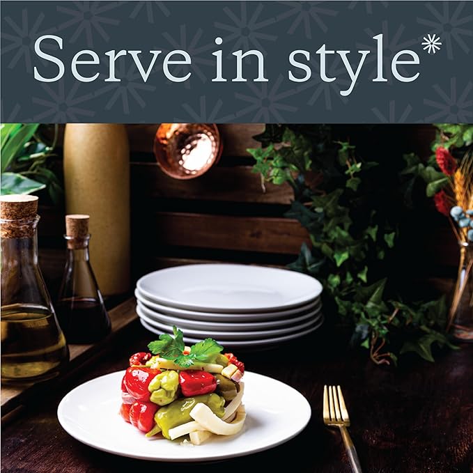 Vikko Appetizer Plates, Set of 4 White Ceramic Plates, Salad Plates Set, Stackable 8 Inch Round Plates, Dishwasher Safe, Bead and Butter Plates, Durable Plates for All Occasions