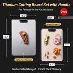 2 in 1 Pure Titanium Cutting Boards for Kitchen Chopping Board with Handle Large Big Small Kitchen Meat Butcher Block Not Stainless Steel Wood Bamboo Glass Rubber Plastic Silicone Acrylic Teak Sink