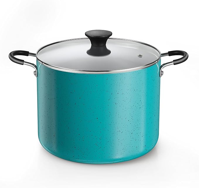 Cook N Home Nonstick Stockpot with Lid 10.5-Qt, Professional Deep Cooking Pot Cookware Canning Stock Pot with Glass Lid, Turquoise