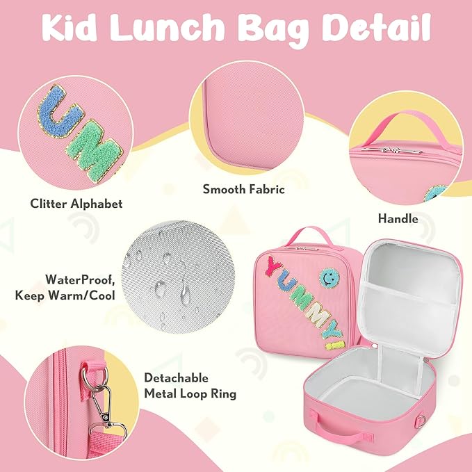 Kids Bento Lunch Box with 12oz Soup Thermo, Kids Leakproof Lunch Food Container with 4 Compartments, Insulated Lunch Bag & Water Cup for Girls Boys to School Travel
