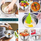 P&P CHEF Mixing Bowl with Lid Set of 7, Stainless Steel Nesting Salad Bowls for Cooking Serving Prepping, Clear Lids & Stackable Design, Size 4.6, 3.5, 3, 2, 1.5, 1, 0.7 Qt - Blue