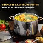 Stock Pot 12 Quart, 18/10 Tri-Ply Stainless Steel All Clad Stock Pot with Lid, Seamless 12 QT Cooking Pot with Copper Handle, Healthy Stockpots, Induction, Gas, Oven and Dishwasher Safe