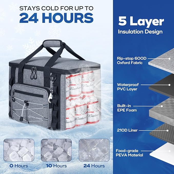 Maelstrom Soft Sided Cooler Bag, 30/40 Can Collapsible Insulated Ice Chest, Large Leakproof Camping & Travel Cooler for Kayaking & Beach