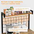 YESHOMY Kitchen Baker’s Rack with Power Outlet, 4-Tier Microwave Stand, Coffee Bar with 5 S-Shaped Hooks, Heavy Duty Storage Shelf Unit for Spices, Pots, Rustic Brown