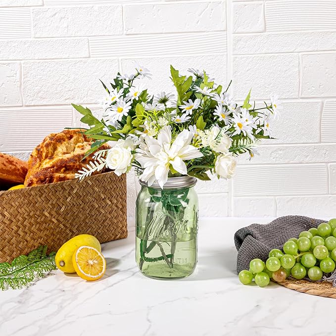 WELLIFE Mason Jars 32 oz - 6 Pack Green Large Mason Jars Wide Mouth,Glass Jar with Lid for Canning, Pickling, Food Storage, Fermenting, DIY Crafts & Decor, Reusable