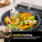 Guy Fieri's Flavortown Laser Titanium 2 Pcs Fry Pan Set 8.5" and 10" - Non-stick Cookware Set Without PFAS, PTFE, or PFOA, 3x More Durable, Dishwasher Safe, Oven Safe