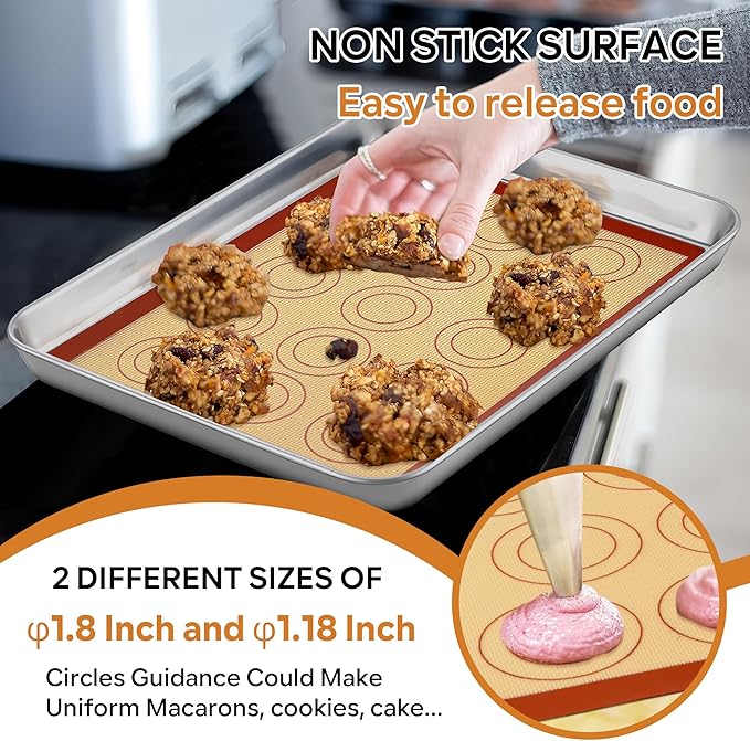 P&P CHEF 11.6 Inch Silicone Baking Mats, 2 Pcs Reusable Silicone Oven Mat, Non Stick Baking Supplies for Macaroon Pastry Bread Dough Cookie, Fits Well with Sheet Pan, Healthy & Easy Clean