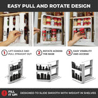 Cabinet Caddy Spice Rack Organizer for Cabinet - Slide & Rotate Kitchen Organizers and Storage - 2 Double-Decker Shelves - Non-Skid Base - Magnetic Modular Design - 10.8" H x 5.25" W x 10.8" D