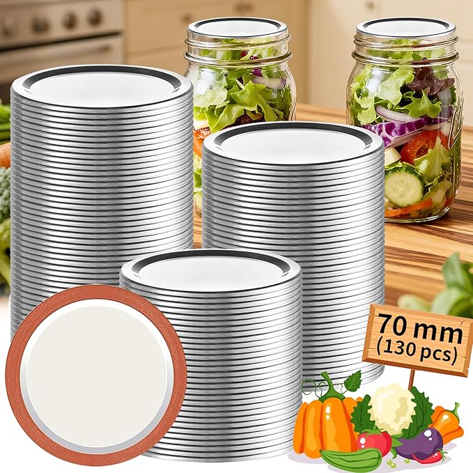 Aliggbent 130 Pcs Regular Mouth Canning Lids 70MM Airtight Split-Type Lids for Mason Jars Regular Mouth, Leakproof Bulk Canning Jar Lids for Food, Jam, Fruits & DIY Decor