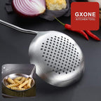 Slotted Spoon,304 Stainless Steel Skimmer Spoon with Heat Resistant Wooden Handle,Silver/15.8Inch