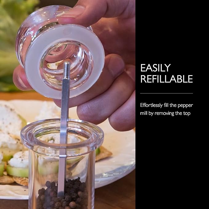 Cole & Mason 505 Refillable Spice Mill - Kitchen & Home Accessory - Table Pepper Grinder - Peppercorn Included - Acrylic - Pepper Mill 5.5"