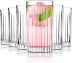 Premium VertiLine 13.5oz Highball Glasses, 6pc Tall Glass Sets. Lead-Free Crystal Drinking Glasses. Water Glasses, Mojito Glass Cups, and Mixed Drink Cocktail Glass Set. (Tall glasses)