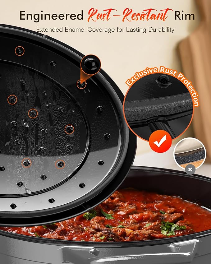 Nuwave 6QT LUX Healthy Enameled Cast Iron Dutch Oven Pot with Lid, Heavy Duty 7-Layer Enamel, Enhanced Rust Protection, Dual Handles, Oven Safe to 500°F for Sourdough Bread Baking, Braise, Stew, Roast