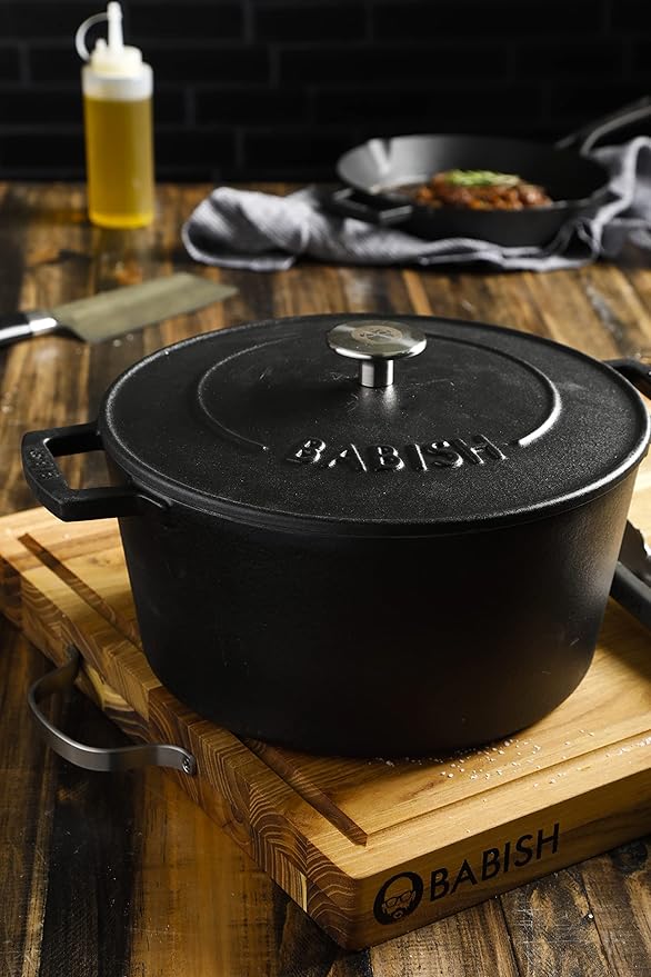 Babish 6-Quart Round Enamel Cast Iron Dutch Oven with Lid – Matte Black, Heavy-Duty Dutch Oven for Slow Cooking, Braising & Baking