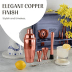 Mixology & Craft 11-Piece Cocktail Shaker Set, Bartender Kit with Stand, Stainless Steel Bar Tools, Dual Jiggers, Muddler & Pourers, Wood Display for Home Bar - Gift Ready (Copper)