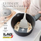 PRICUSIS Nonstick Saucepan with Lid, 2 Quart Non Toxic Pot with Pour Spouts, Full Coated, 100% Dishwasher Safe, Induction Compatible & Oven Safe, PTFE & PFOA Free, Black Sesame