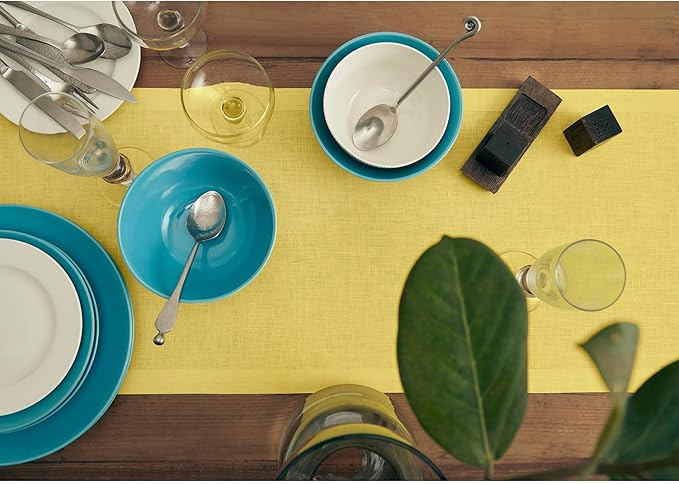 Solino Home Linen Table Runner 90 Inches Long - 100% Pure Linen Sunshine Yellow Dining Table Runner 14 x 90 Inch for Summer - Fete
