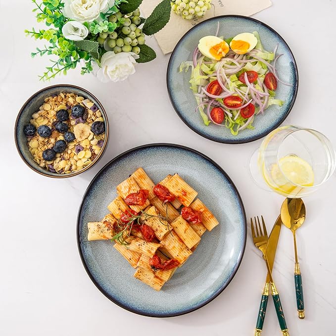 LERATIO Ceramic Dinnerware Sets for 12, 36 Pieces Plates and Bowls Sets,Reactive Glaze Dishes -Scratch Resistant, Dishwasher&Microwave Safe&Oven Safe
