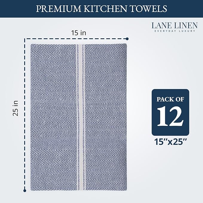 LANE LINEN Kitchen Towels Set - 100% Pure Cotton Dish Towels for Kitchen, Super Absorbent Kitchen Hand Towel, Blue Tea Towels, Soft & Durable Dish Cloths, Pack of 12 – 15”x25”, Blue Chambray