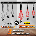 Anaeat Silicone Whisk, Thick Stainless Steel Wire Inner - Heat Resistant Kitchen Whisks for Non-Stick Cookware, Balloon Egg Beater for Whisking, Blending, Beating, Frothing & Stirring (Red)