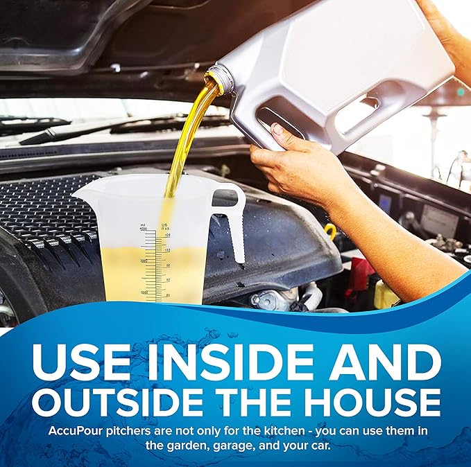 64oz (1/2 gallon) Measuring Pitcher, Plastic, Multipurpose - Great for Oil, Chemicals, Pool and Lawn - Ounce (oz) and Milliliter (mL) Increments (2000 mL)