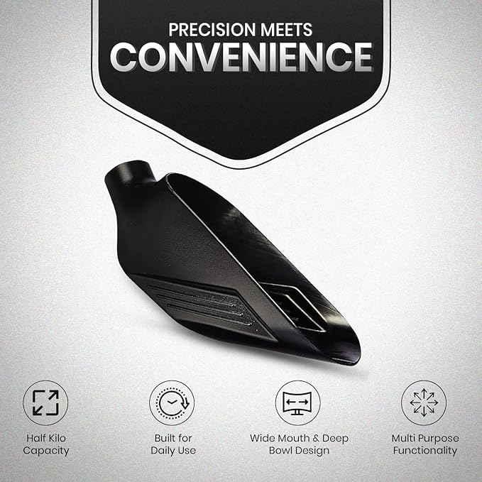 Rattleware Half Kilo Food Measuring Bean Scale Scoop - Durable and Commercial Coffee Beans Weighing Container Spoon, Plastic Coffee Bean Scale Measuring Tool for Baristas - Black