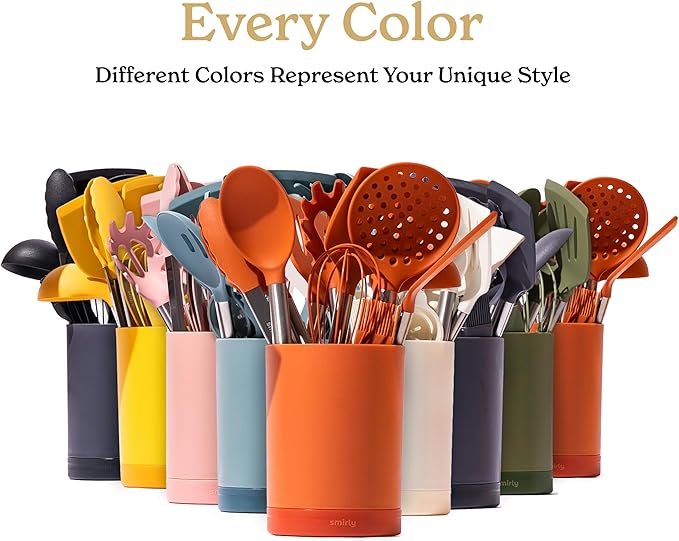 SMIRLY Kitchen Utensils Set, 26PCS Silicone Cooking Utensils Set, Spatula Set with Holder, Stainless Steel Kitchen Gadgets for Home and Kitchen