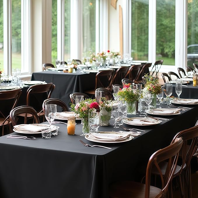 Fitable 8 Pack Rectangle Tablecloths: Stain Resistant Wrinkle Free Circle Table Clothes, Washable Reusable Polyester Table Covers for Wedding Party Birthday Banquet Reception(Black, 90x132 Inch)