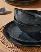 Famiware Ocean Round Plates and Bowls Set, 18 Pieces Dinnerware Sets, Dishes Set for 6, Reactive Glaze, Microwave and Dishwasher Safe, Scratch Resistant, Deep Forest