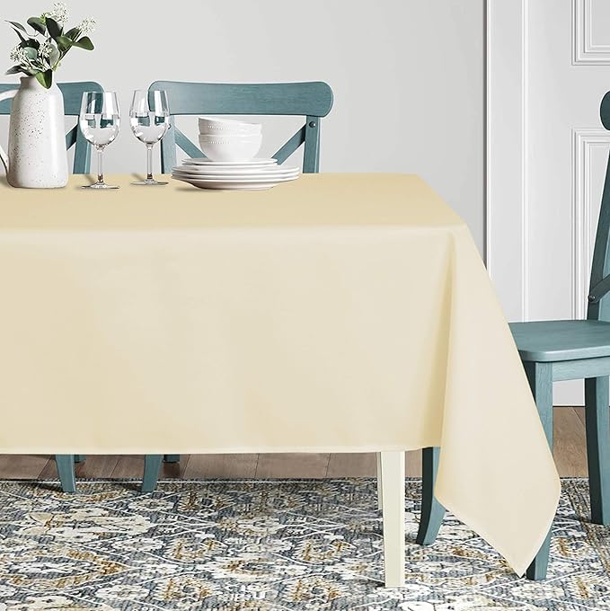 sancua Rectangle Tablecloth - 70 x 120 Inch - Stain and Wrinkle Resistant Washable Polyester Table Cloth, Decorative Fabric Table Cover for Dining Tables, Buffet Parties and Camping, Beige