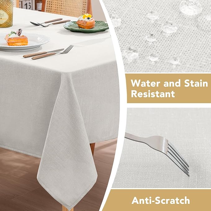 H.VERSAILTEX Linen Table Cloths Square 60 x 60 Inch Premium Tablecloth Spill-Proof Waterproof Table Cover for Dining Buffet Feature Extra Soft and Thick Fabric Wrinkle Free, White