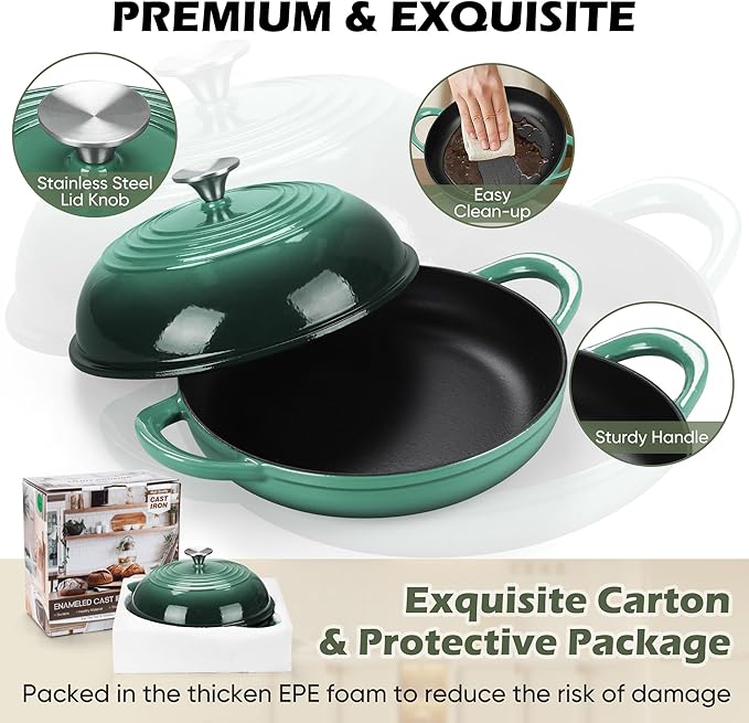 Bread Oven for Sourdough (5.5 QT), Joyfair Enamaled Cast Iron Bread Dutch Oven with Lid, Sourdough Bread Baking Pan, Heavy Duty Dual Handles, Non-Stick & Even Cooking, Oven-safe 500°F, Olive Green