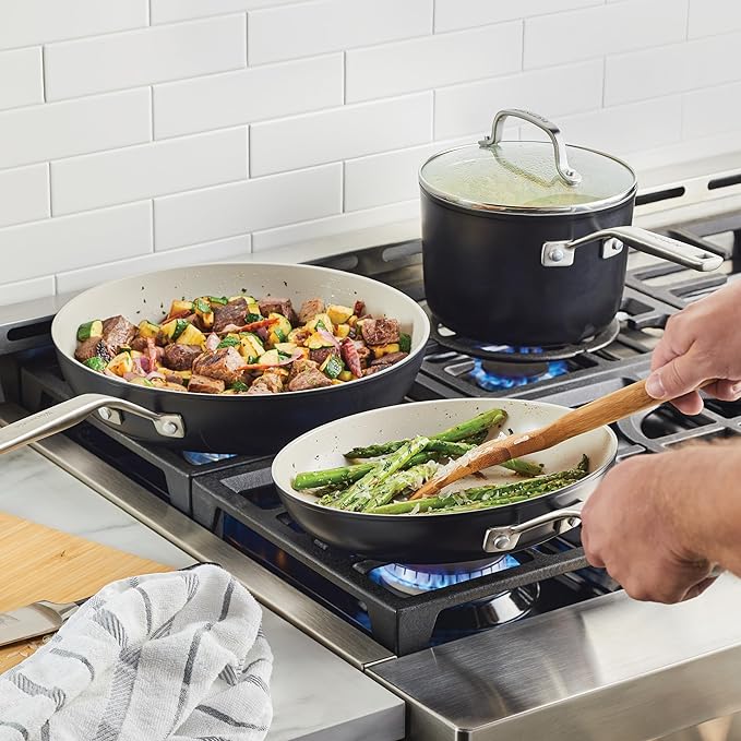 KitchenAid Hard Anodized Ceramic 9-Piece Nonstick Cookware Set – Includes Fry Pans, Saucepan, Stockpot, Durable, Even Heating, Oven Safe to 500°F, Matte Black