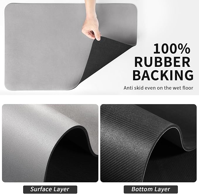 Dish Drying Mat for Kitchen Counter, Heat Resistant Drainer Mats with Non-slip Rubber Backed, Hide Stain Kitchen Super Absorbent Draining Mat, Easy to Clean Dish Rack Pad, Grey 18"x28"
