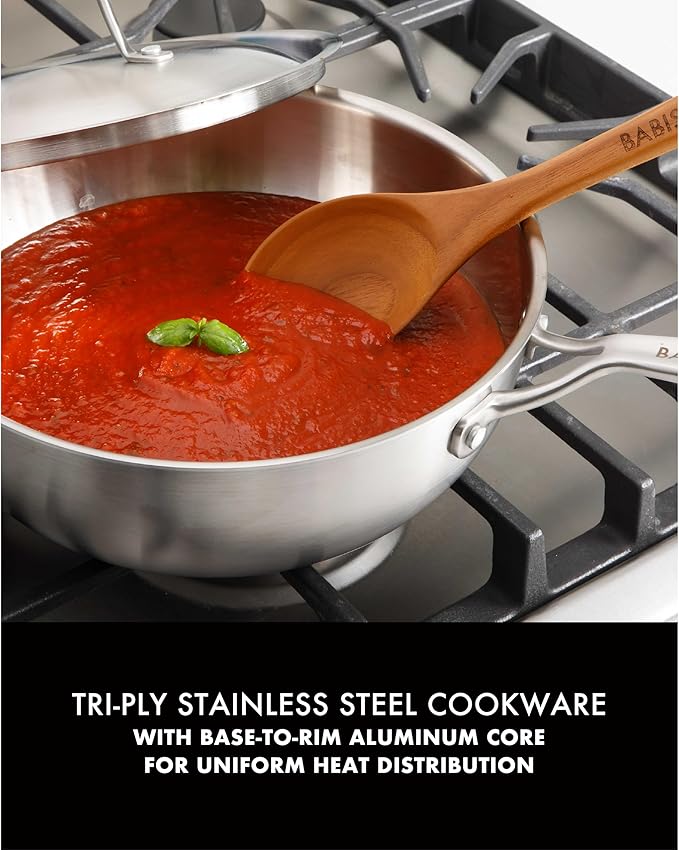 Babish 10-Piece Professional Tri-Ply Non-Toxic Pots and Pans Cookware Set – Durable, Even Heat Distribution for Cooking and Baking