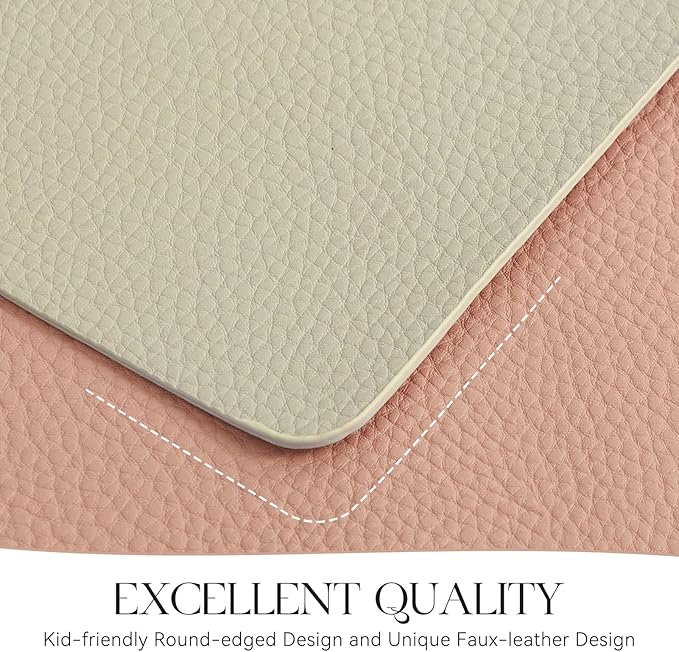 MOSAYT Vinyl Placemats Set of 8, Heat Resistant Place Mats 100% Waterproof Washable & Wipeable Faux Leather Reversible Table Mats for Kitchen Dining Party Indoor Outdoor, 12" x 17", Beige/Pink