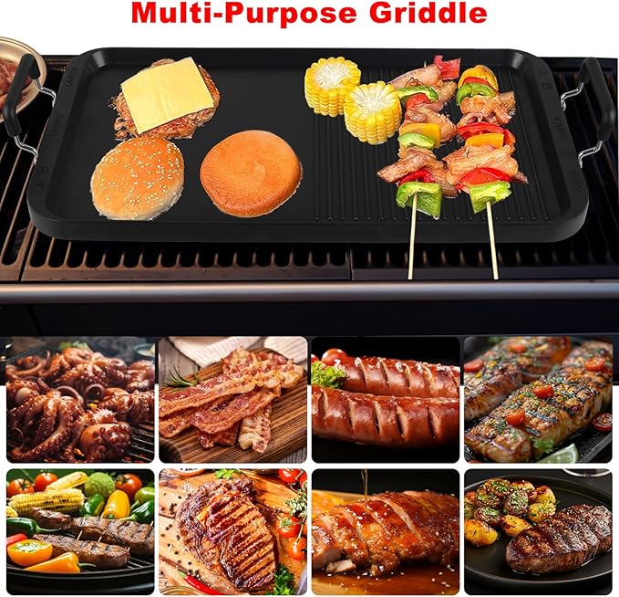 Vayepro 2-in-1 Stove Top Griddle & Grill Pan, 20 Inch Non-Stick Double Burner Griddle for Gas, Electric, and Camping Stoves, Perfect for Pancakes, BBQ, and Indoor/Outdoor Cooking