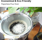 Pour Over Coffee Dripper, Stainless Steel Coffee Filter, Reusable Coffee Filter, Metal Cone Filter with Removable Cup Holder and Cleaning Brush