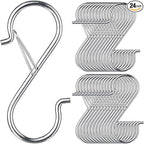 24 PCS S Hooks for Hanging with Safety Buckle, 3.5 inch Heavy Duty Metal S Shaped Hooks for Kitchen Utensil, Cups, Pots, Plants, Bags, Hats (Silver)
