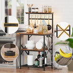 Furologee Bakers Rack with Power Outlet and LED Light, Small Microwave Stand with 4 Tier Shelves, Coffee Bar Station Table with 6 S Hooks, Kitchen Storage Rack for Spices, Pots, Rustic Brown