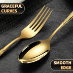 Lemeya 20-Piece Hammered Gold Silverware Set for 4 with Serrated Forging Knives,18/10 Stainless Steel Modern Flatware Set,Unique Cutlery Set Spoons and Forks Set,Mirror Polished,Dishwasher Safe