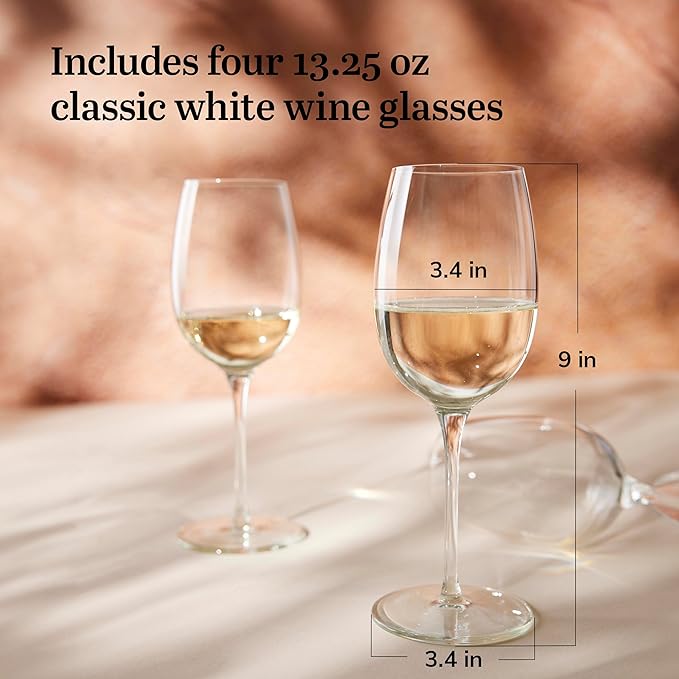 Libbey Signature Kentfield Wine Glass, 13.25 ounce, Set of 4, Elegant, Dishwasher Safe Glass Wine Glasses, for Parties, Birthdays, Weddings, & More