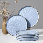 HaWare Stoneware Dinner Plates Set of 6, 10" Heavy Duty Ceramic Plate, Reactive Glaze Ripple Dinnerware for Home Restaurant, Chip and Scratch Resistant, Microwave and Dishwasher Safe, Reactive Blue