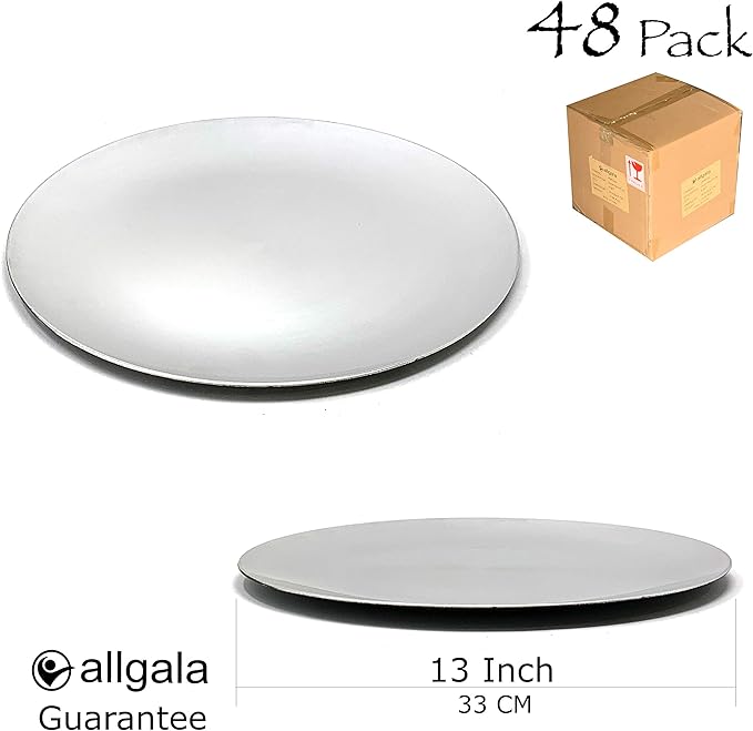 allgala 13-Inch 48-Pack Case Lot Heavy Quality Round Charger Plates-Brushed silver-HD80822