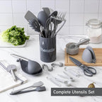 COOK WITH COLOR Silicone Cooking Utensils, Kitchen Utensil Set, Easy to Clean Silicone Kitchen Utensils, Cooking Utensils for Nonstick Cookware, Kitchen Gadgets Set, 38 Piece, Gray