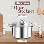 Herogo 4 Quart Stock Pot, 18/10 Stainless Steel Cooking Pot with Lid, Tri-Ply Pasta Stockpot with Handles, 4 QT Stockpot for Induction Gas Electric Stove, Dishwasher Safe