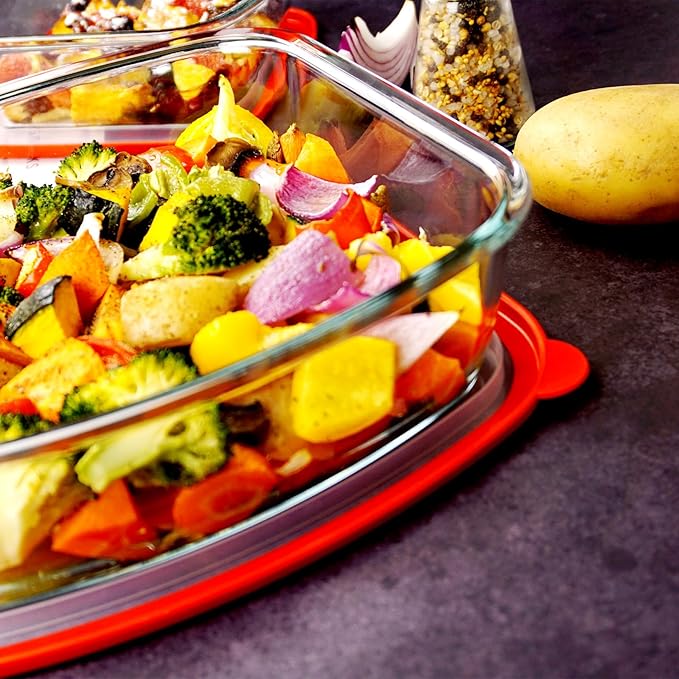 9×9in Square Glass Baking Dish with lid, 2.6QT Deep Square Glass Baking Pan, Microwave and Oven Safe