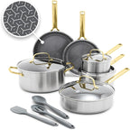 GreenPan Hybrid 13 Piece Nonstick Stainless Steel Cookware Set, APEX Tri-Ply Thermobond PFAS-Free Ceramic Pots & Pans, Induction & All Cooktop Compatible, Oven Temp to 850°F, Dishwasher Safe, Gold